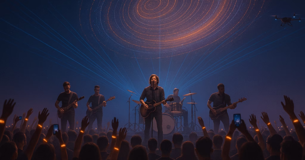 band on stage using real time augmented technology