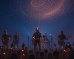 band on stage using real time augmented technology