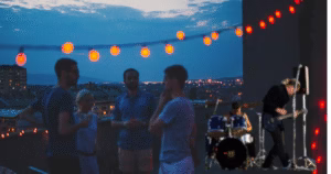 rooftop corporate party with band playing