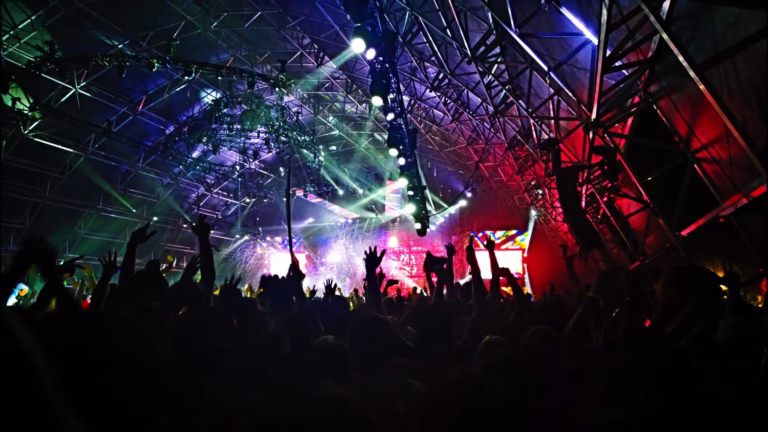 concert lighting with blue and red LED wash effects on stage