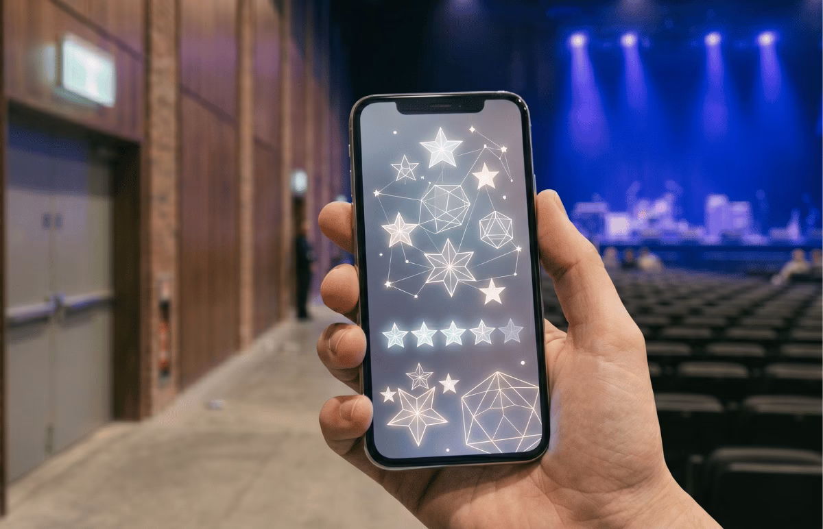 smart phone showing audience feedback for concert