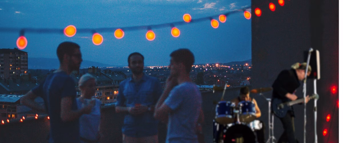 rooftop corporate party with band playing